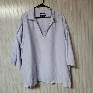 LAST CHANCE Tahari Womens Blue Linen Button Blouse Size 3X